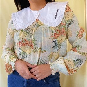 Zara Floral Smocked Peasant Top